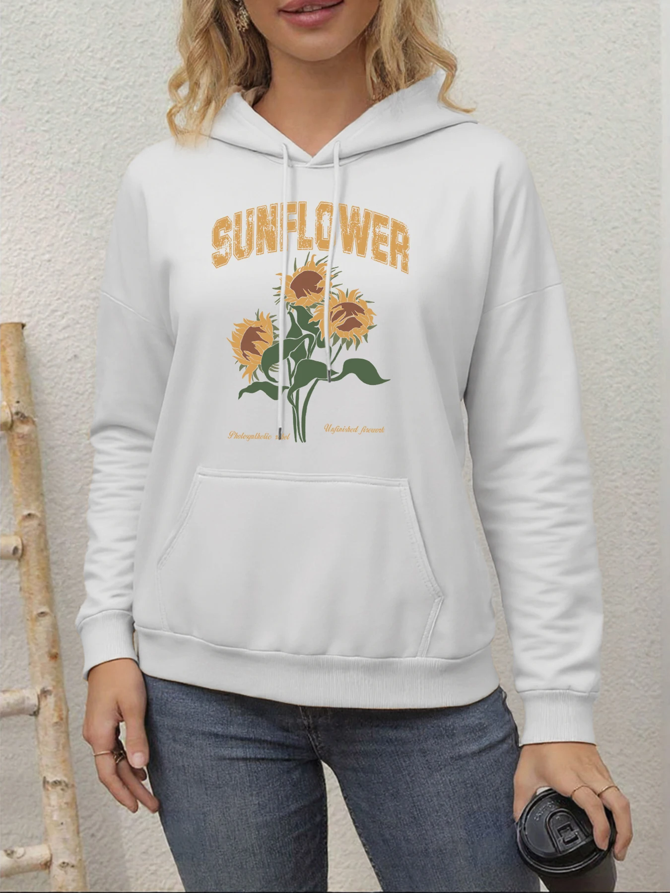 Felpa con cappuccio da donna stampata con bellissimi girasoli Felpe con cappuccio in pile casual All-match Abiti hip-hop Y2K O-Collo Top Felpa con cappuccio ampia e traspirante