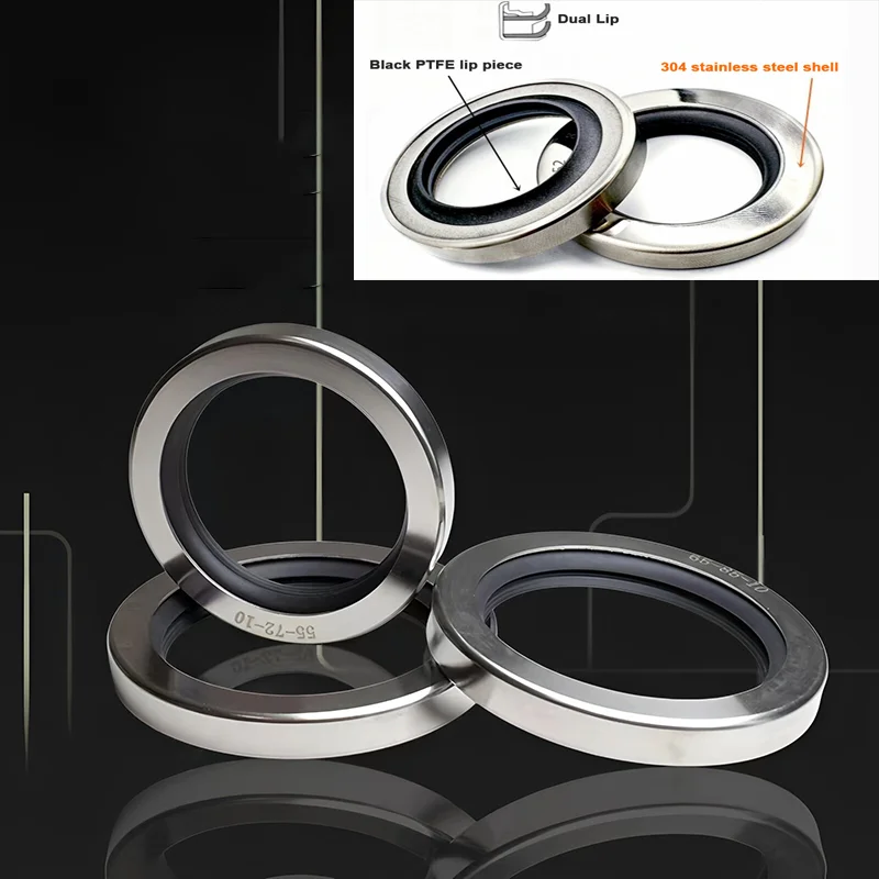1 unidad de retén de aceite de doble labio de PTFE de acero inoxidable 17/20/25/30-105*30/32/35/40-135*7/8/10/12, piezas de repuesto para compresor de aire de tornillo