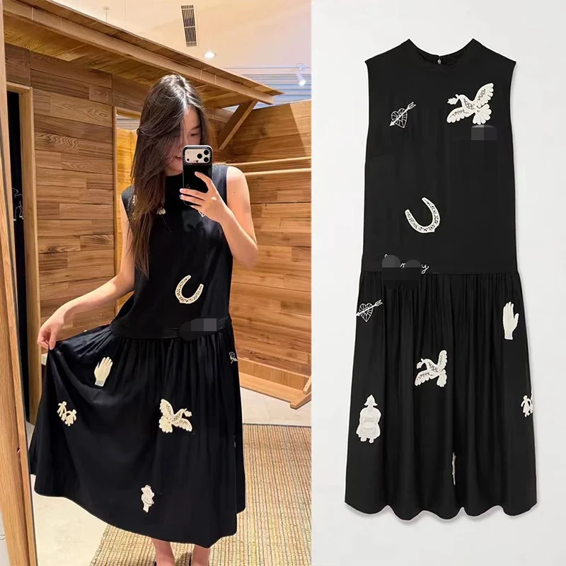 

Loose round Ne Svel Embroidered Patchwork Dr Artistic Sle Spring Summer White Love Mage Women's Dr