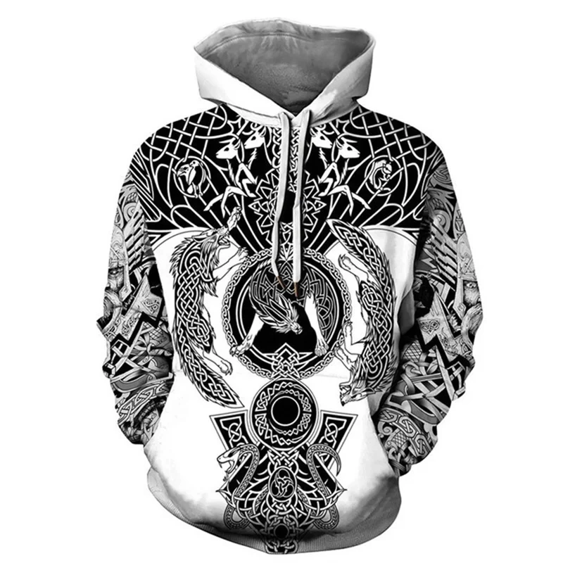 

Men's Vintage 3D Viking Mythology Sweatshirt Hooded Long Sleeve Oversized Hip Hop Kids Hoodie Cozy Streetwear