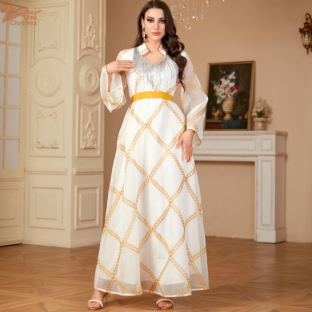 Uni 2024 New Eid Ramadan Elegant Muslim Women Abaya Ramadan Party Long Dresses Woman Dubai Robe Moroccan Caftan