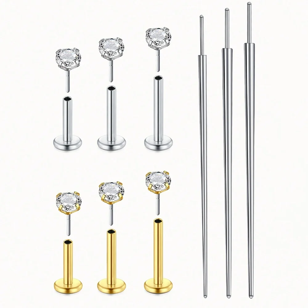 3PCS Threadless Push In Nose Studs Stainless Steel Labret Piercing Jewelry For Tragus Monroe Lip Helix Cartilage Earrings Studs