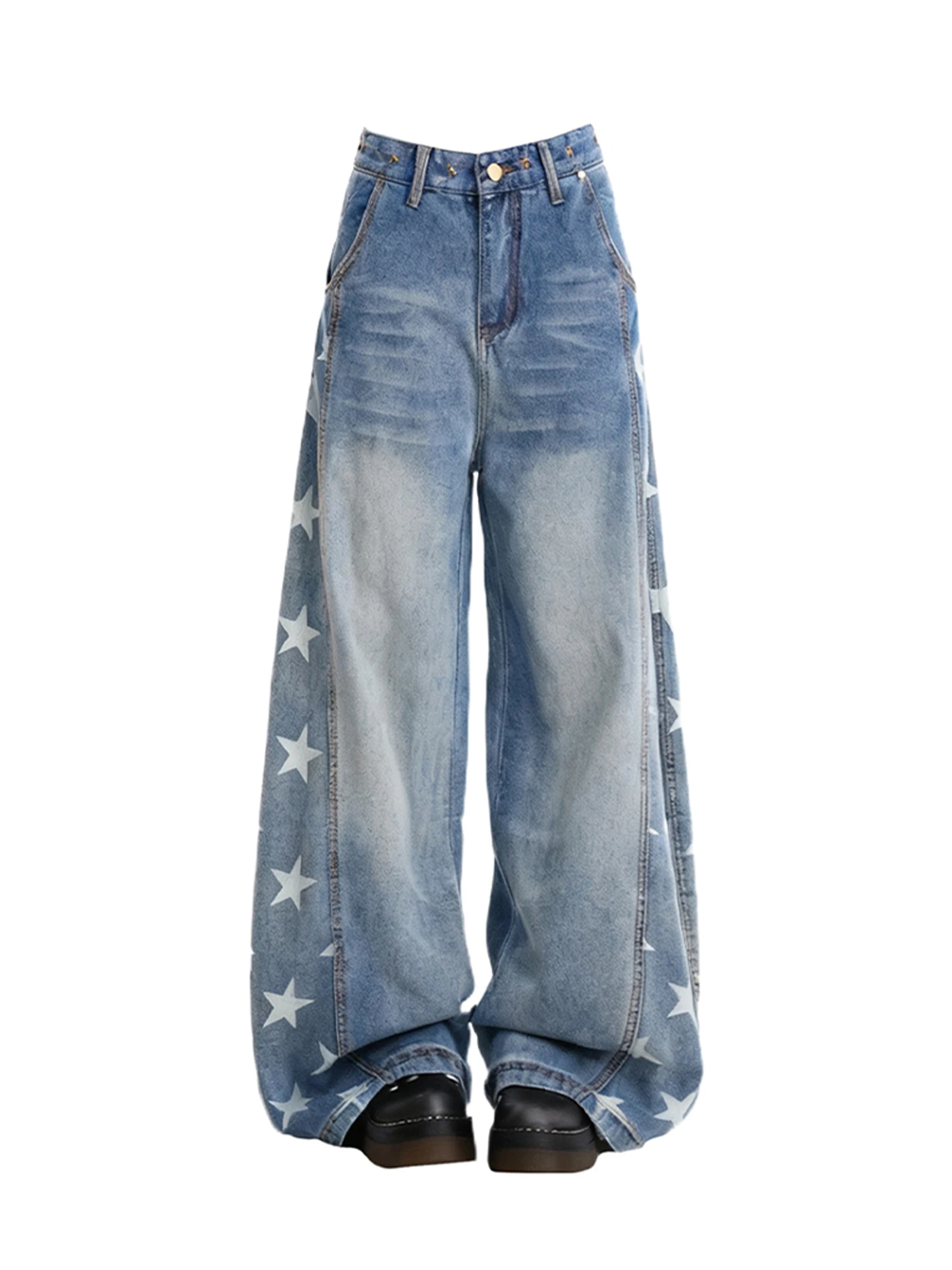 

Женские синие мешковатые джинсы Y2k Star, винтажные джинсовые брюки с высокой талией, японский стиль 2000-х годов, джинсовые брюки большого размера в стиле Харадзюку, осень 2025 г.