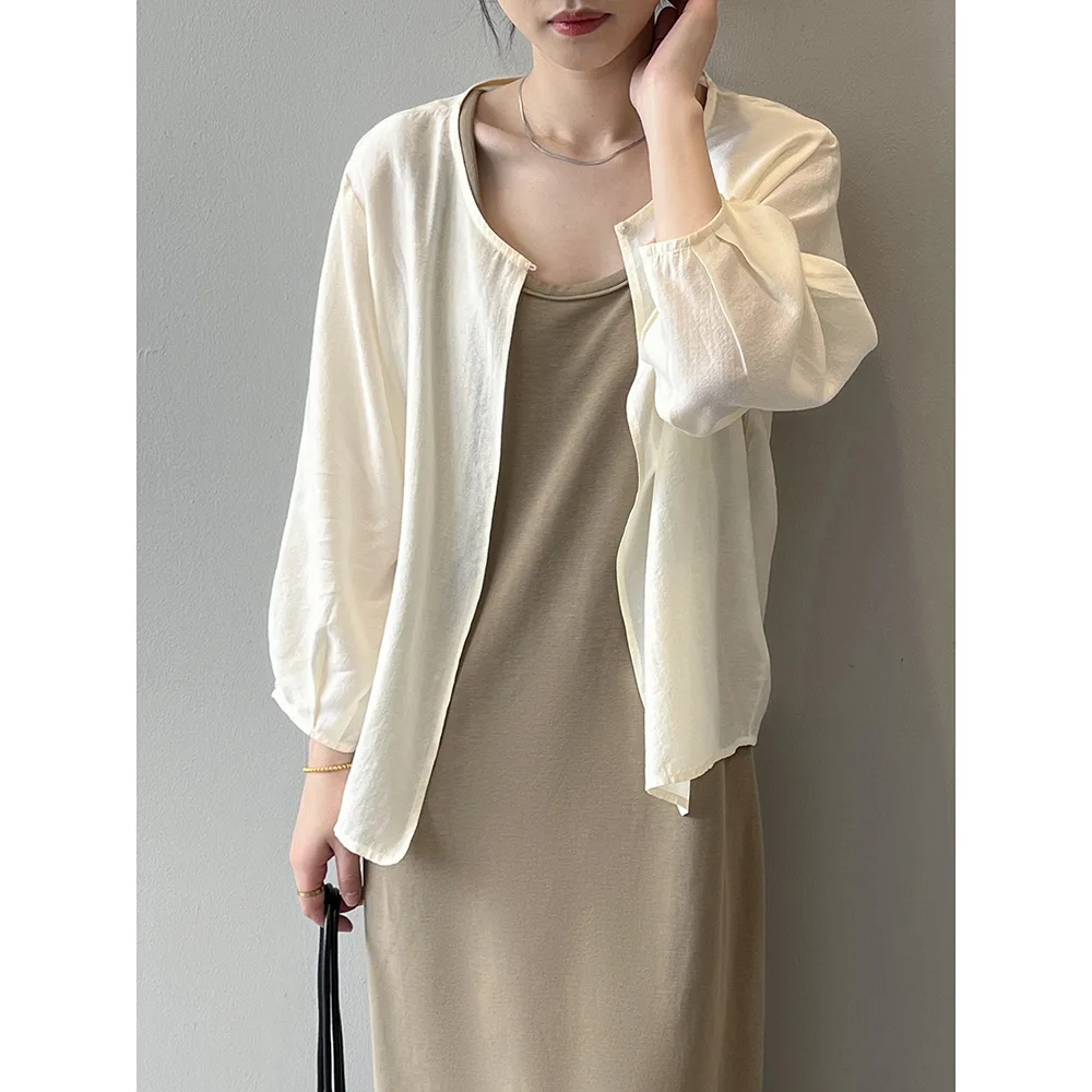 

Women Cardigan French Style Retro Round Neck Long-Sleeved Loose Bishop Sleeve Tops Sun-proof Comfortable Versatile 2024 New