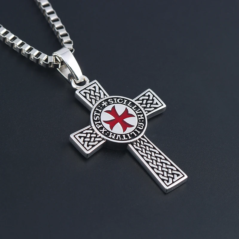 Cross Templar 925 Silver Classic Pendant Necklace Double-sided Men\'s Amulet