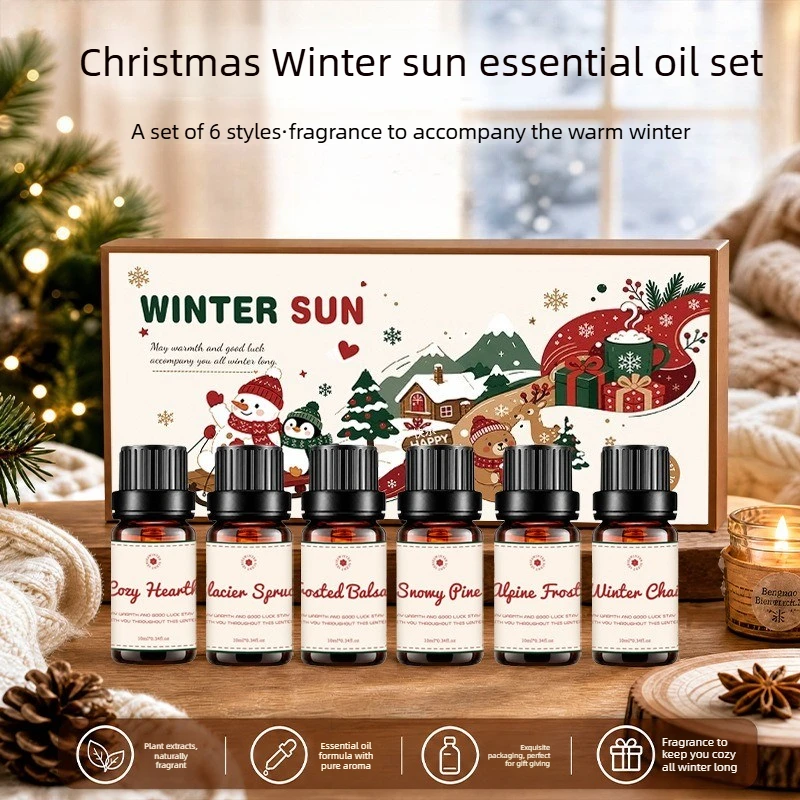 Christmas Aromatherapy Reed Diffuser Oil Gift Set, 6 Fragrances Oil Works for Humidifier & Incense Burner, Winter Scent Kit Gift