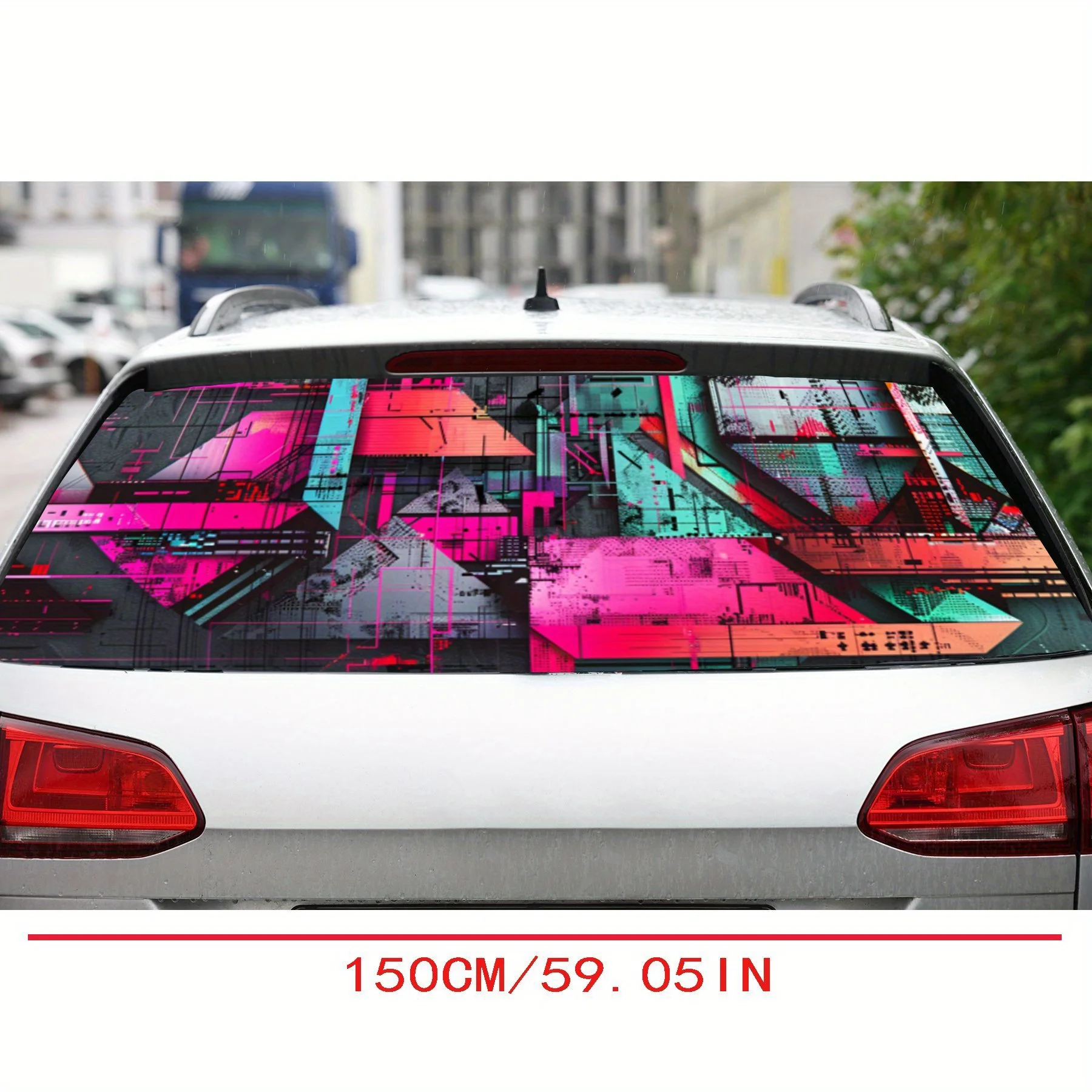 Future Style Cyber Geometry PVC Perforated Car Vinyl Wraps, Privacy Enhancing Design for Rear Window, Car Rear Windshield Sticke