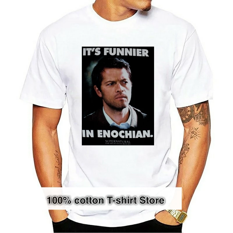 Supernatural Mens T-shirt - It Funnier in Enocian Castiel Photo Image