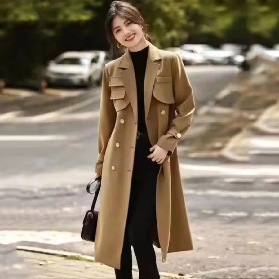 

2026 Spring Autumn New Windbreaker Coat Women's High-Quality Jacket Ladies Long Double-Breasted Casual Trench Outcoat Female