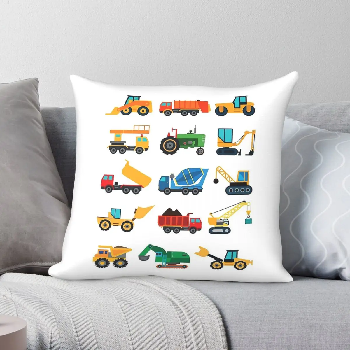 Excavator Tractor Crane Bulldozer Square Pillowcase Polyester Linen Velvet Creative Zip Decor Sofa Seater