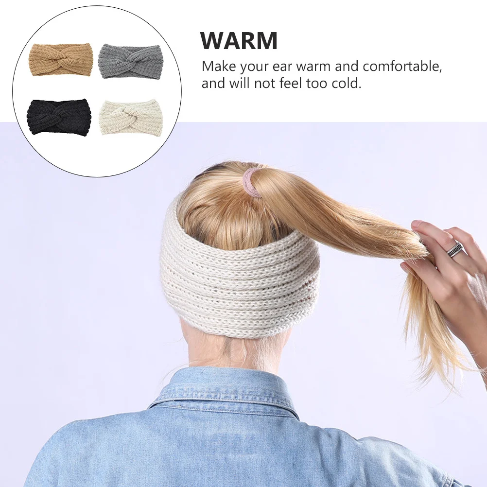

4 шт. тканая повязка для волос, теплая вязаная повязка на голову, мягкая текстура, противоскользящая, дышащая для зимы, путешествий на открытом воздухе, кемпинга, пешего туризма, верховой езды