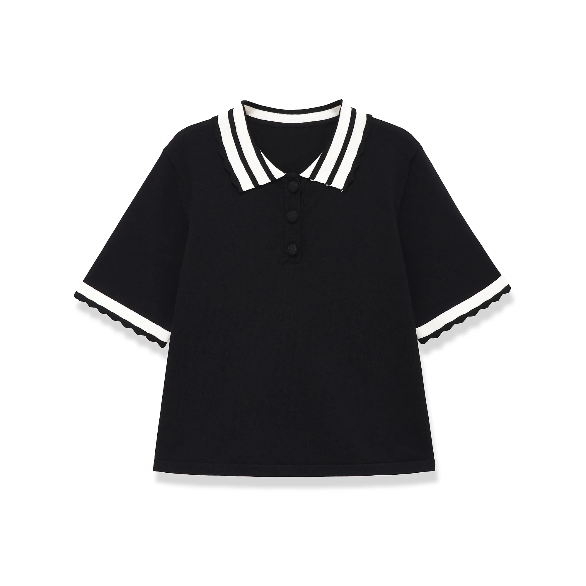 

Women's Contrast Polo Tops Spring Summer Casual Short Sleeve Pulovers Fashion Buttons Decoration Versatile Female Top