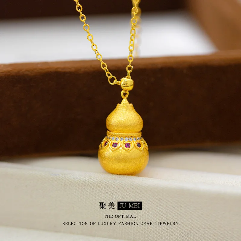 

9999 24K real gold new gold store same style women's necklace Fulu gourd pendant beautiful luxury jewelry