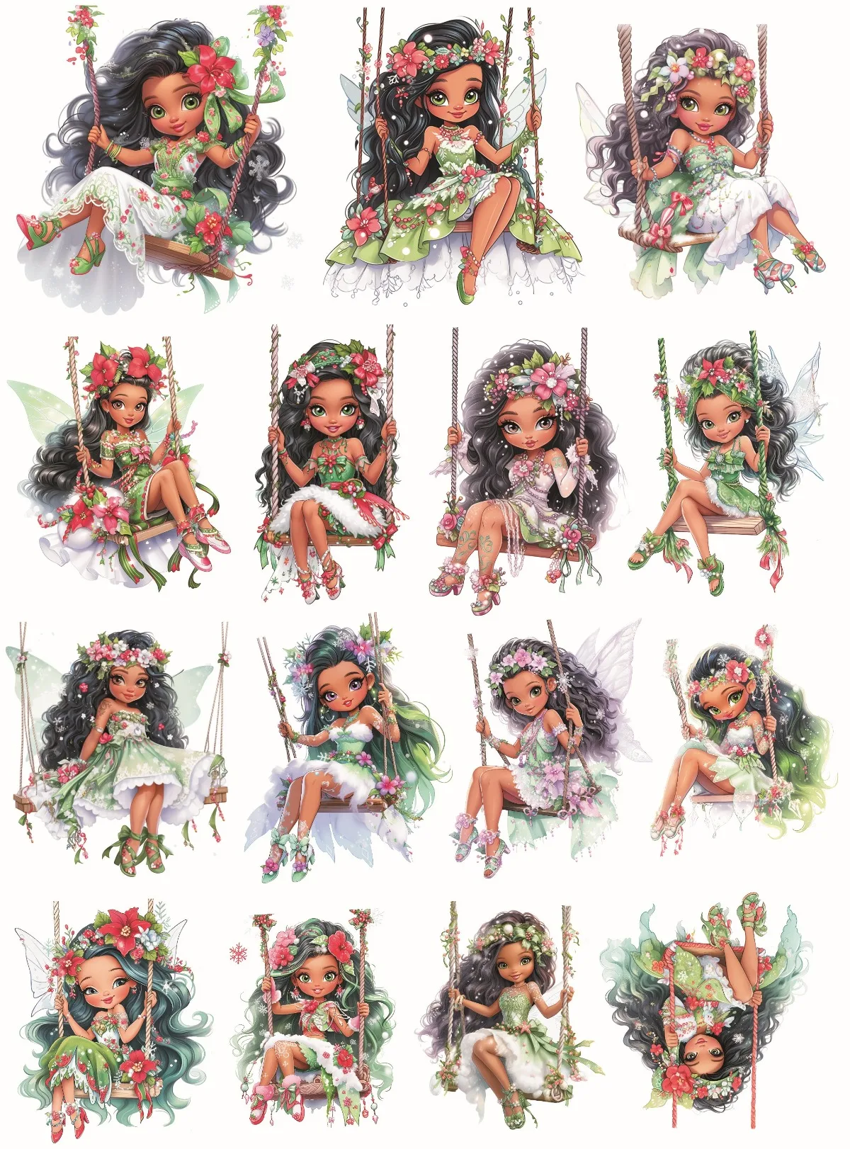 1 Set Watercolor Cute Hawaiian Swing Fairy Black Skin Elf Stickers  Decorative Labels Scrapbooking  Journaling Stationery