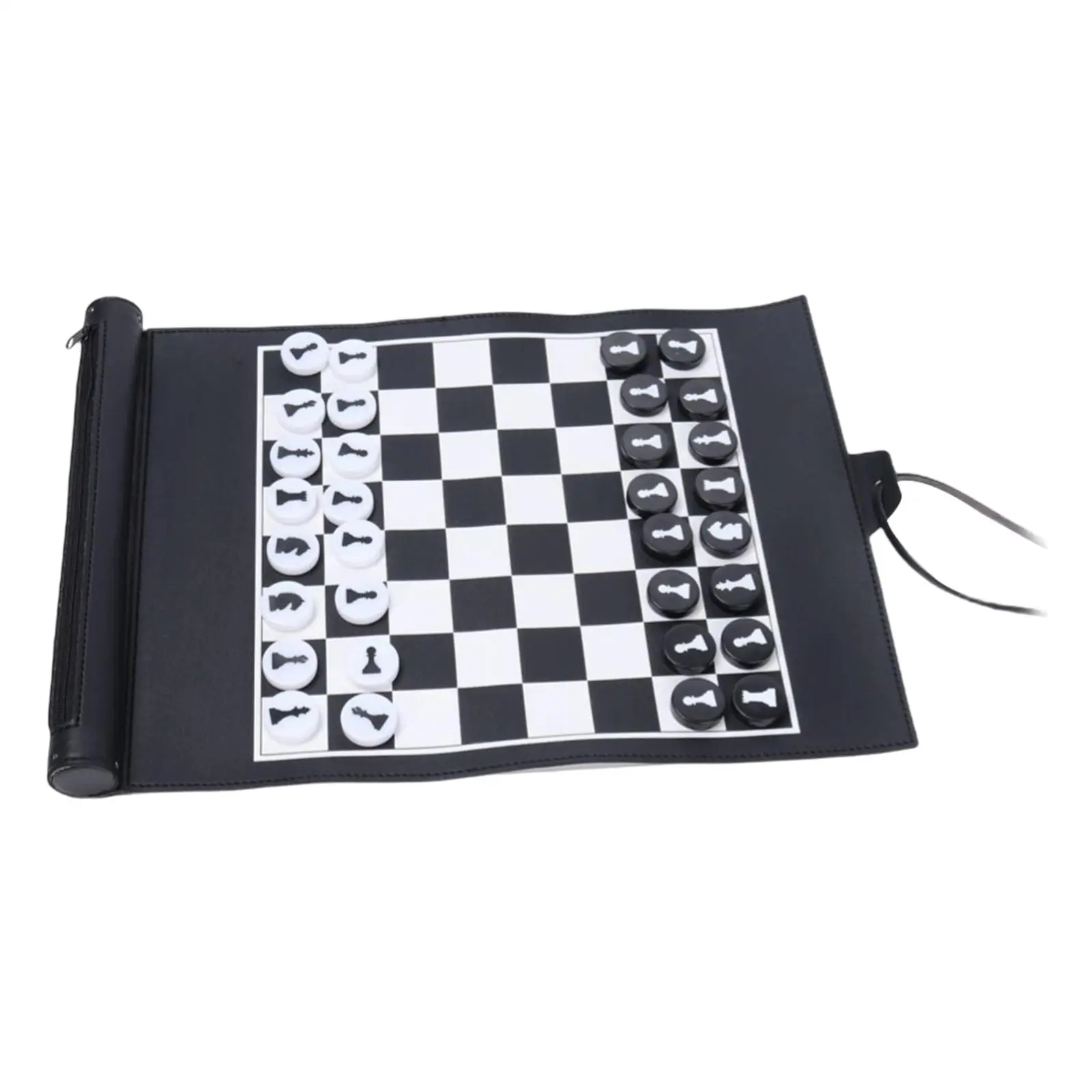 PU Leather Traditional Chess, Roll up Chess Set 32 Chessmen Board Game for Teens Beginner, Kids Tournament Training All Levels