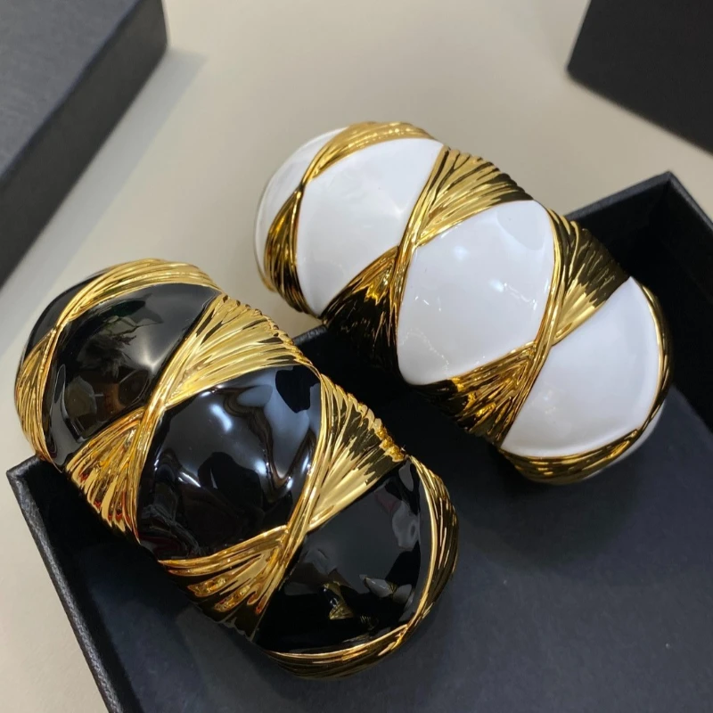 Fashion Designer Black White Drip Glaze Earrings Narrow Cuff Bracelet Women Top Quality Luxury Jewelry Trend