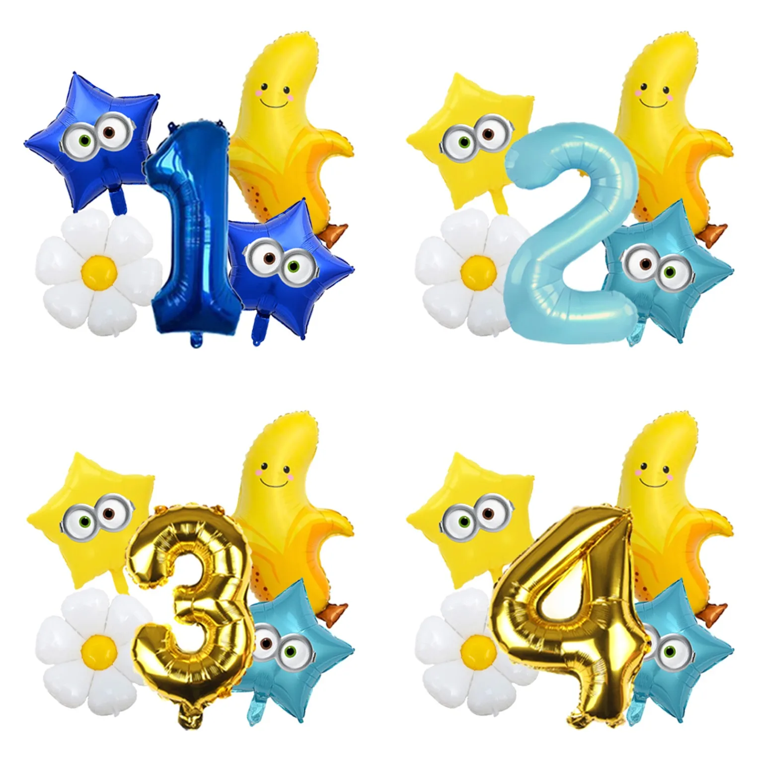Yellow Banana Man Smiling Face Foil Balloon Mylar with Googly Eye for Kids Birthday Cake Table Arrangement Decor