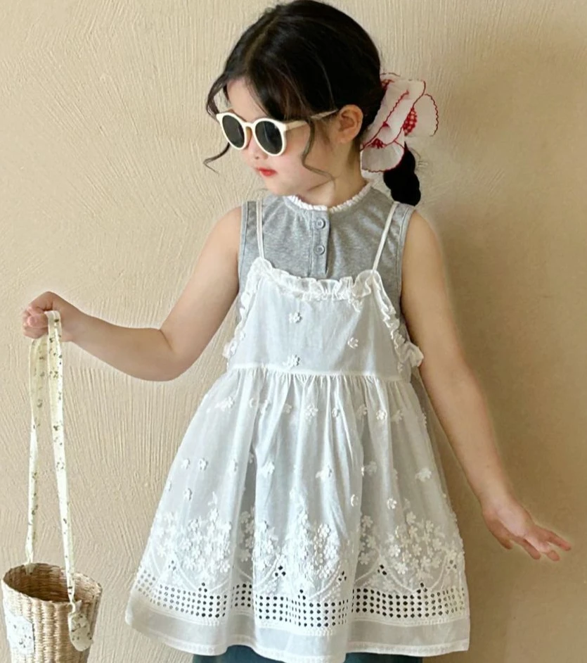 

Girl Dress Summer 2025 New Korean Suspender Dress Princess Cute Casual Simple Fashion Sweet Korean Active Vintage Loose Cool