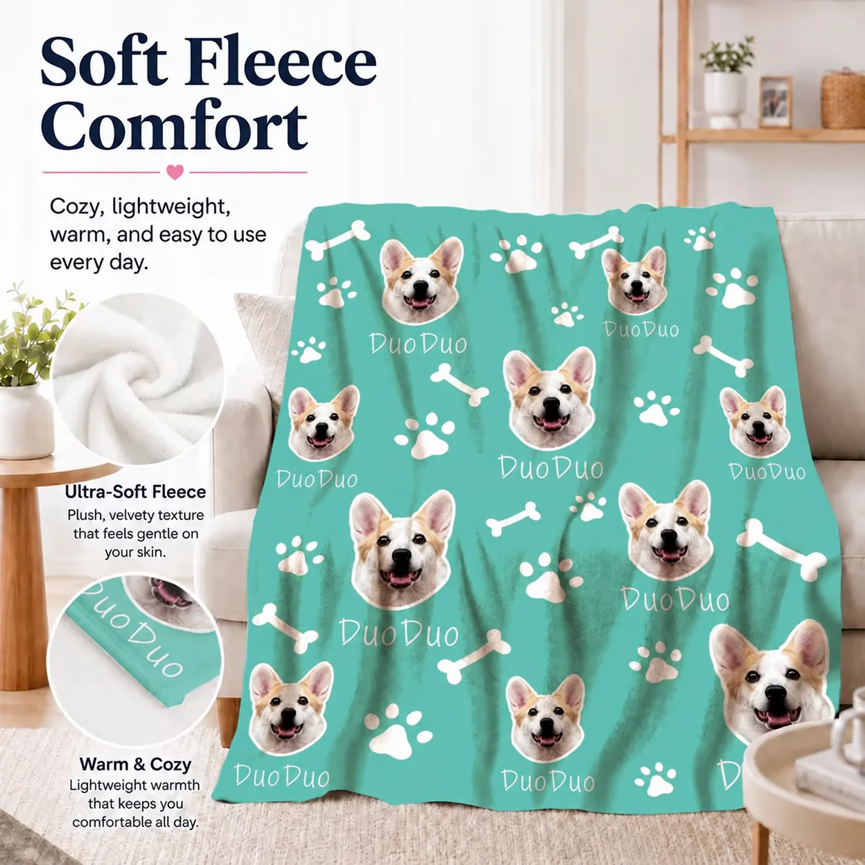Pet Beds - قطعة واحدة من بطانية الصور المخصصة