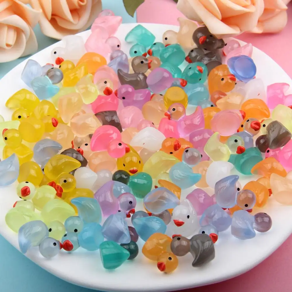 100/300PCS di Alta Qualità Luminoso Mini Anatre Ornamento Figure In Miniatura Piccolo Anatra Accessori Artigianali In Resina Decorazione Della Casa