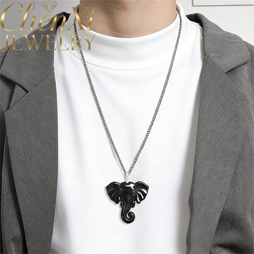 

High-End S925 Silver Setting Natural Myanmar A-Grade Black Jade Elephant Deity Pendant Hip-Hop Style Luxury Quality Jewelry Gift