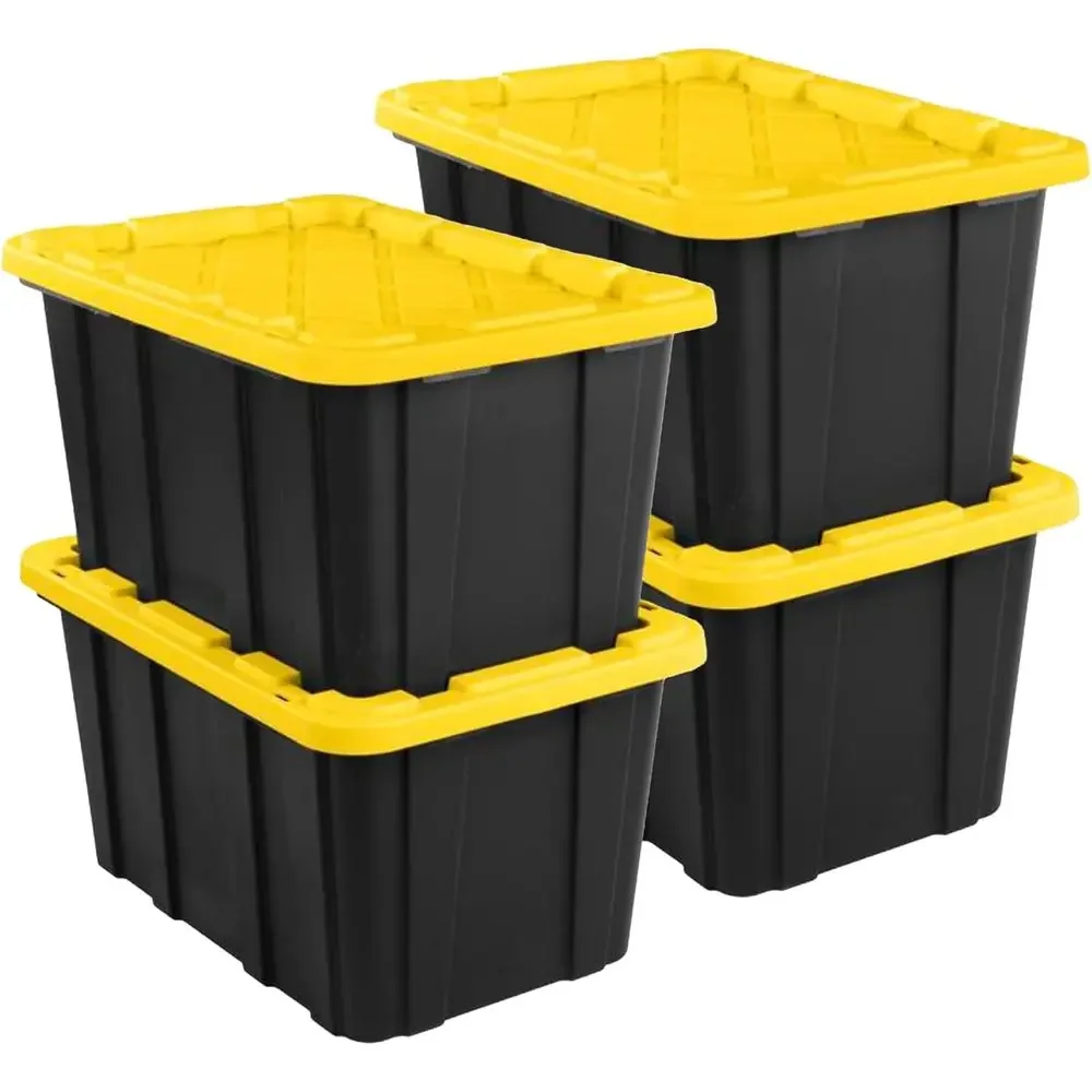 4-Pack 27-Gallon Heavy-Duty Stackable Storage Totes with Lids for Utility, Garage, Camping, and Outdoor Gear