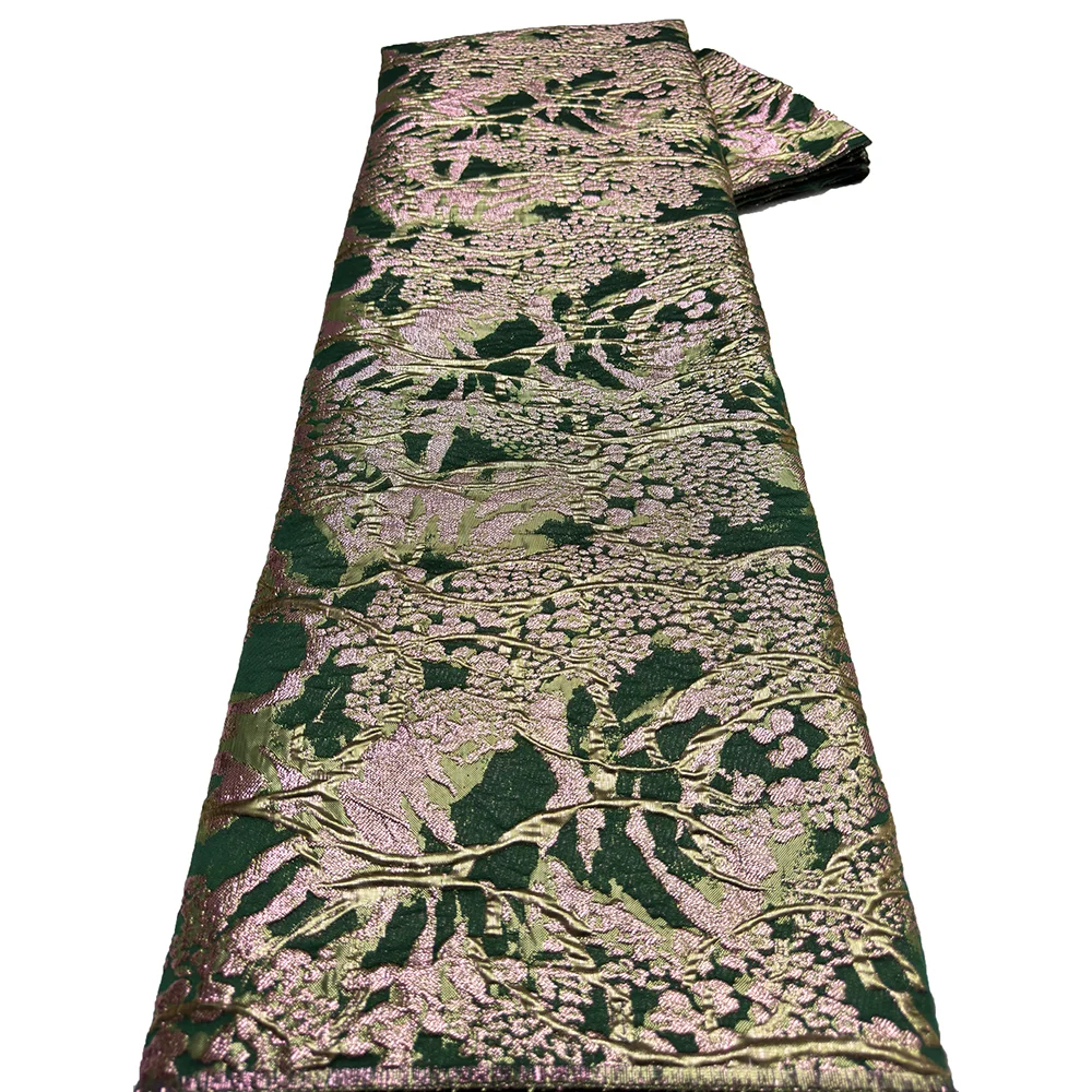 2024 High Quality African Jacquard Brocade Lace Fabric French Tulle Lace Embroidery Gold line Sewing For French Tulle Dress