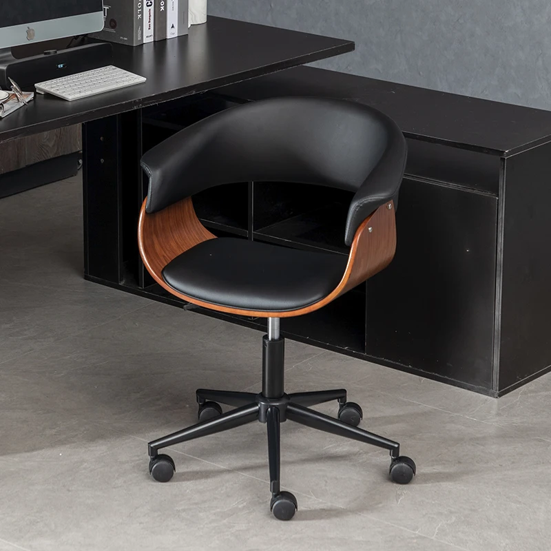 Solid Wood Office Chair Ergonomic Height-Adjustable Swivel Desk Chair Compact Study Chairs for Small Spaces Rolling Task Seat