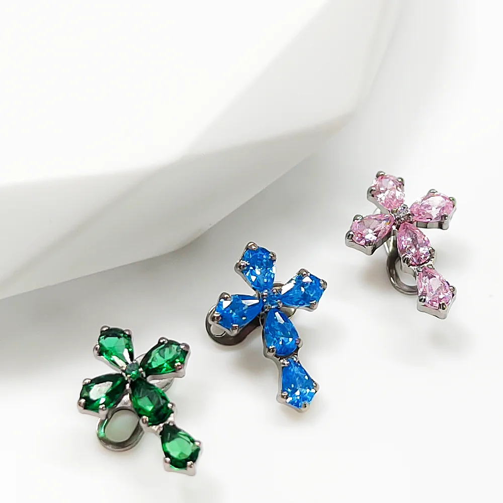 الطبية الصف F136 سبائك التيتانيوم الفاخرة عالية الجودة الصليب زركونيا الترقوة مرساة مسمار المألوف المخفية ثقب المجوهرات