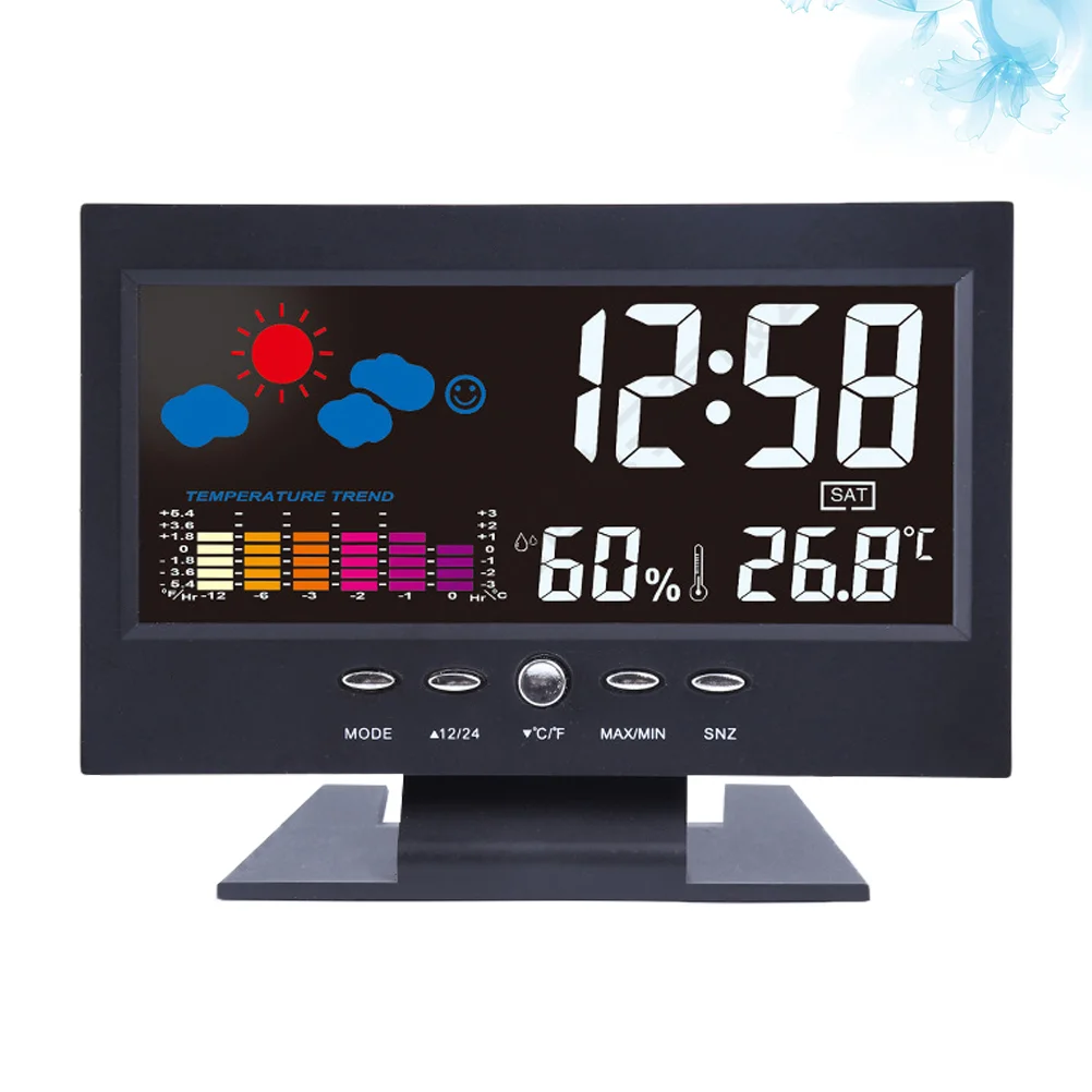 Digital Alarm Clock Home Number Calendar LED Weather Forecast Black Display Travel