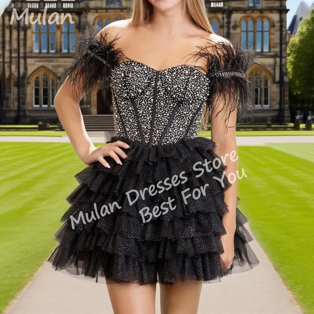 

Customized Short Black Homecoming Dresses for Special Events Beads Feathers Teenager Woman Party Cocktail Dress Summer 2025