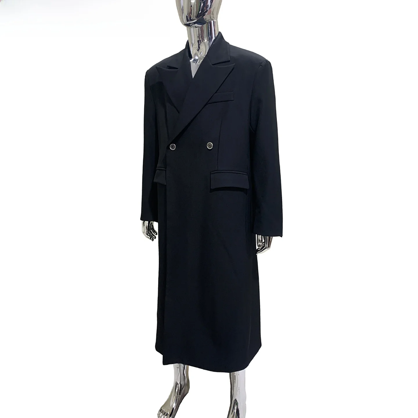 Nerazzurri Men's Casual Long Overcoat Loose Fit Autumn Fashion Urban Style Knee-Length Windbreaker Double-Button Decoration