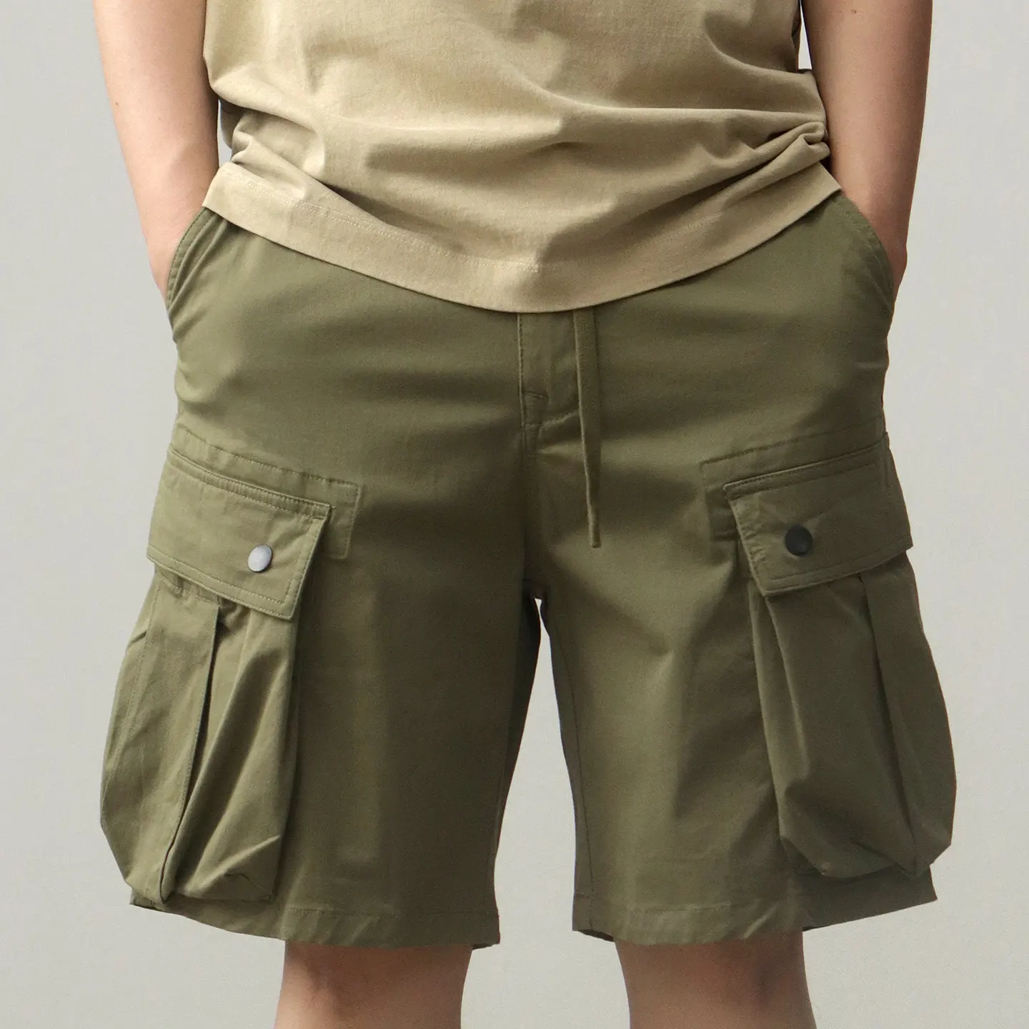 Summer micro-elastic cargo shorts men's American retro washed elastic waist multi-pocket loose straight casual casual pants