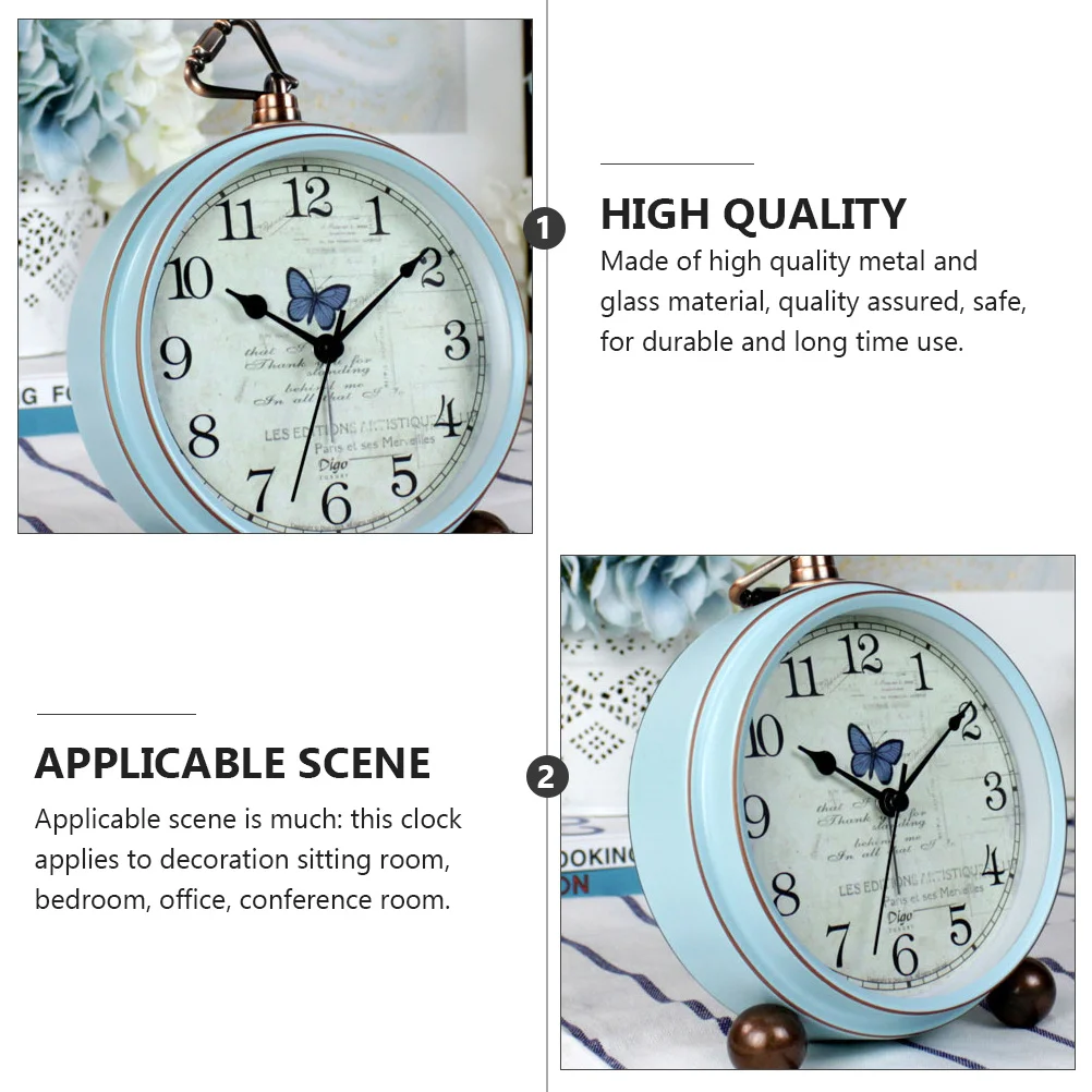 

1pc Glass Pastoral Decoration Clock Retro Alarm Home Office Bedroom Decor Bedside Clock Decorative Timepiece
