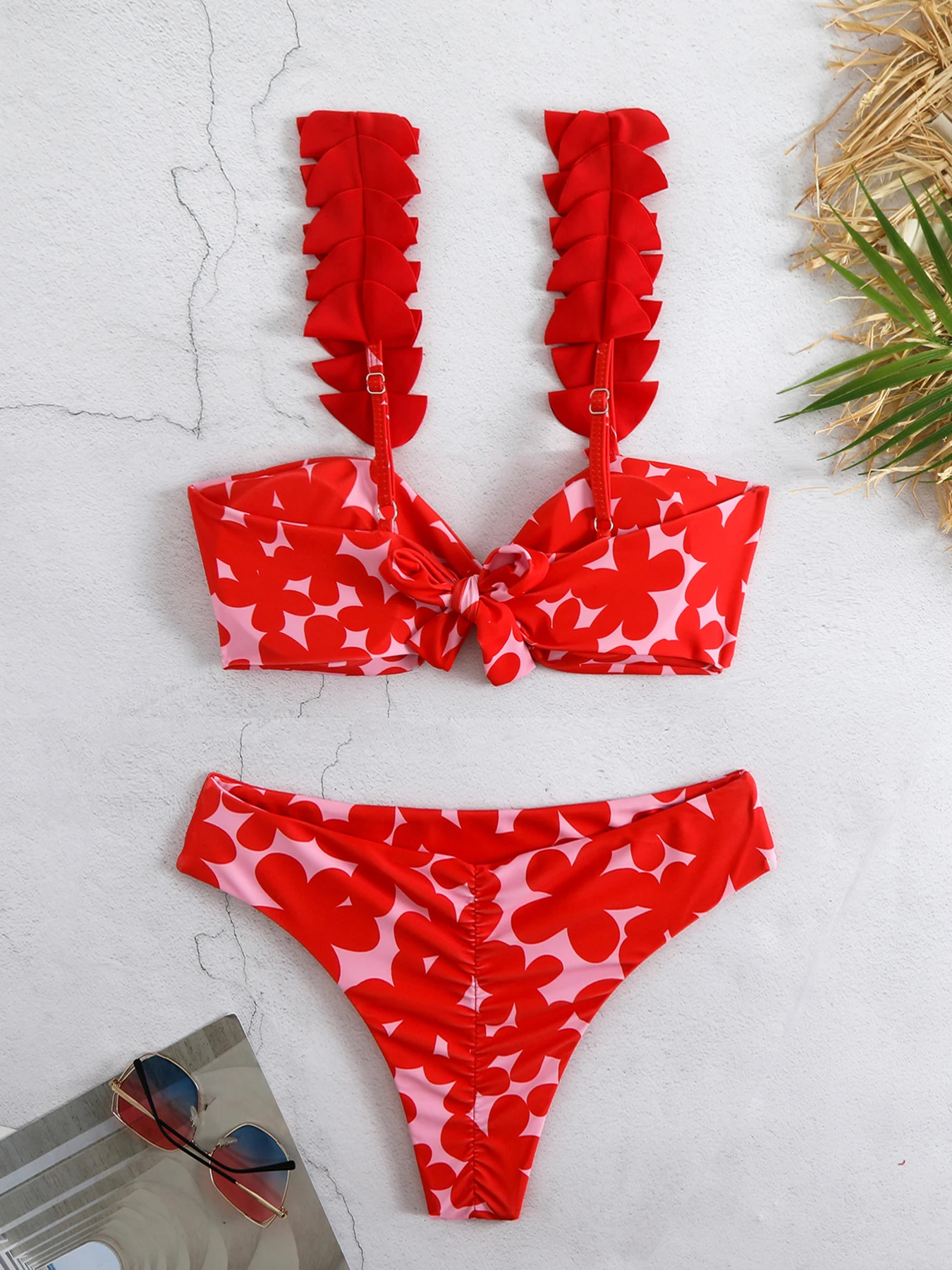 New Floral Low Waist Bikini Set Women Swimsuit 2024 Trend Bandeau Biquini Swiwmear Mujer Brazilian Bathing Suits Beachwear