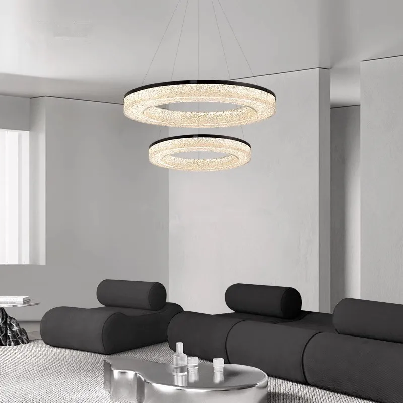 

Creative Metal Resin Ring Living Room Chandelier Hotel Restaurant Bedroom Decorative Lighting Fixtures