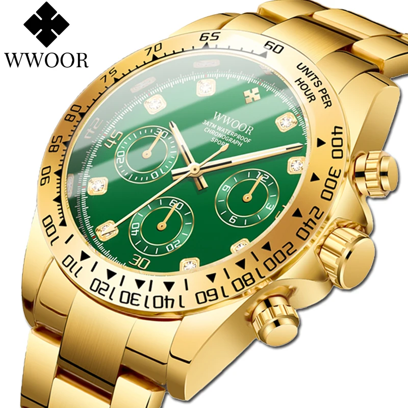 WWOOR New Top Brand Luxury Fashion Diver Watch For Men Waterproof Date Clock Sport Men's Watches Quartz Chronograph Reloj Hombre