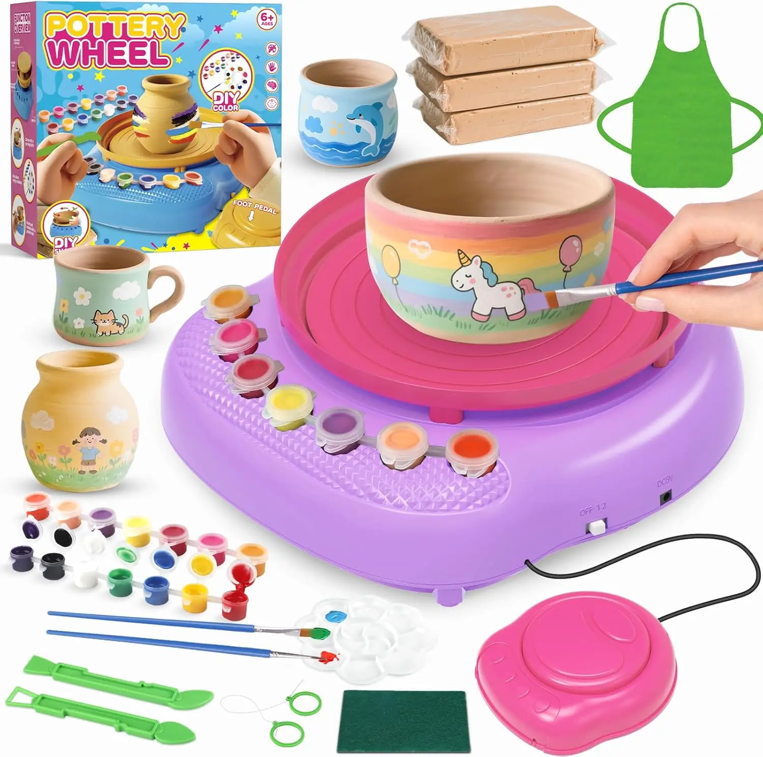 

Pottery Wheel Kit with Air Dry Clay and Tools for Arts & Crafts, Birthday Gift for Ages 8-12