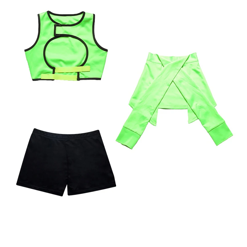 Cheerleading Jazz Dance Costumes Kids Hip Hop Clothing Boys Girls Green Sets Stage Show Kpop Outfits Street Dancewear XS7813