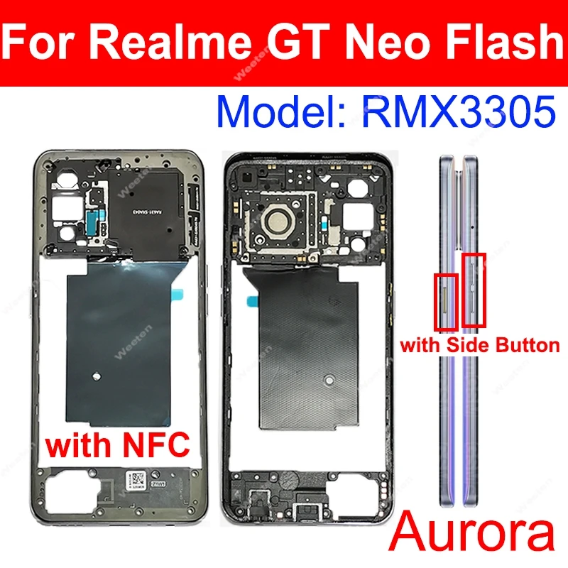 Middenframe Behuizing Voor Realme GT Neo 3 Neo 2 2T GT NEO Flash 5G Middenframe Houder met Side Power Volume Knoppen Onderdelen