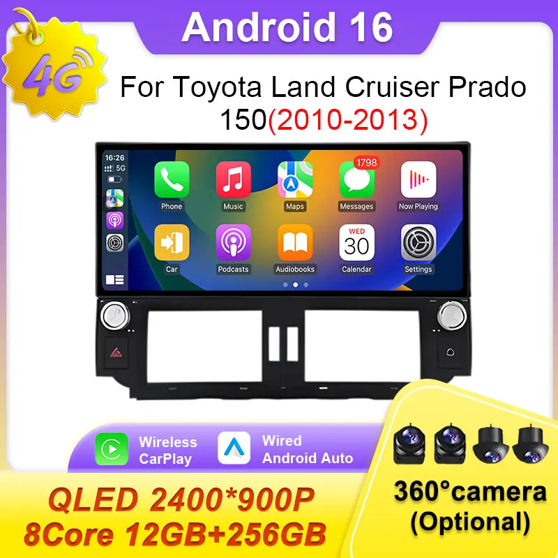 

12.3 inch GPS Navi CarPlay Android 16 for Toyota Land Cruiser Prado 150 2010-2013 Player Car Radio Ultra-thin Screen Multimedia