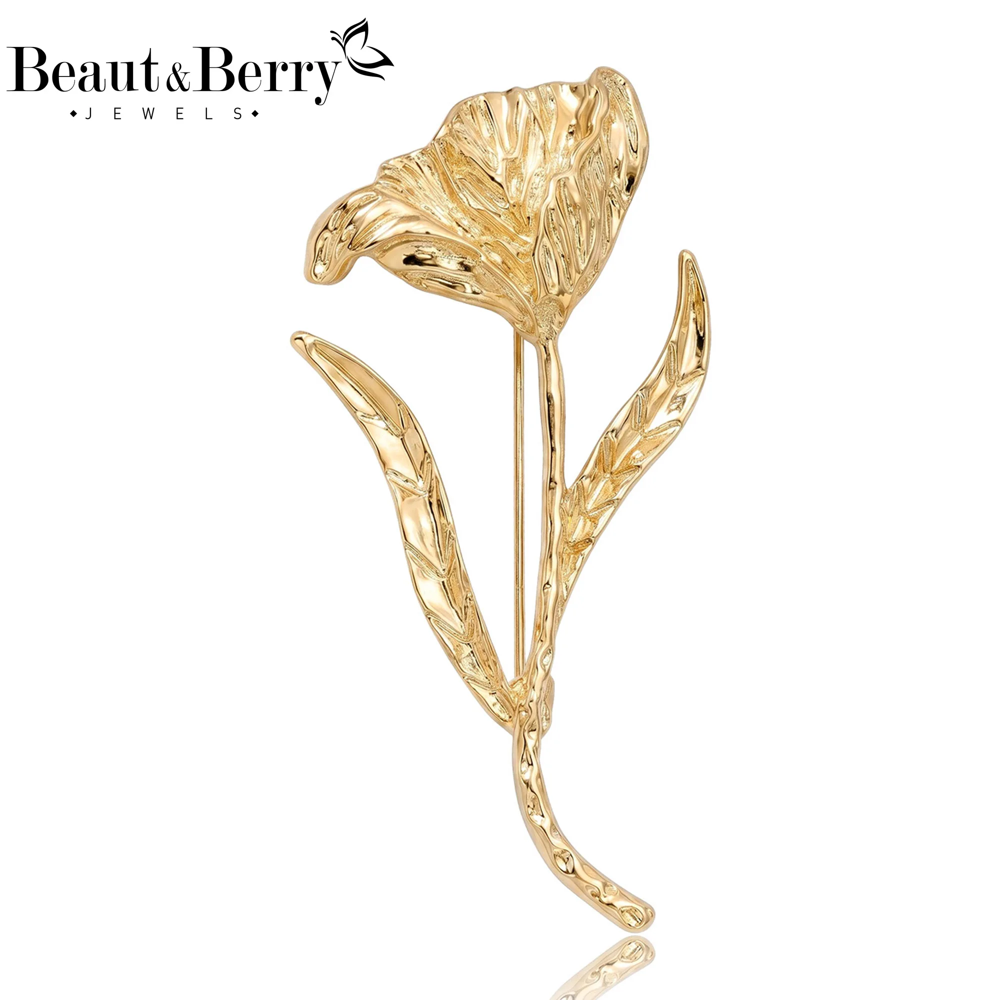 Beaut&Berry Luxury Glossy Tulip Brooches for Women Unisex Plant Pins Casual Party Jewelry Accessories Gifts Decoration