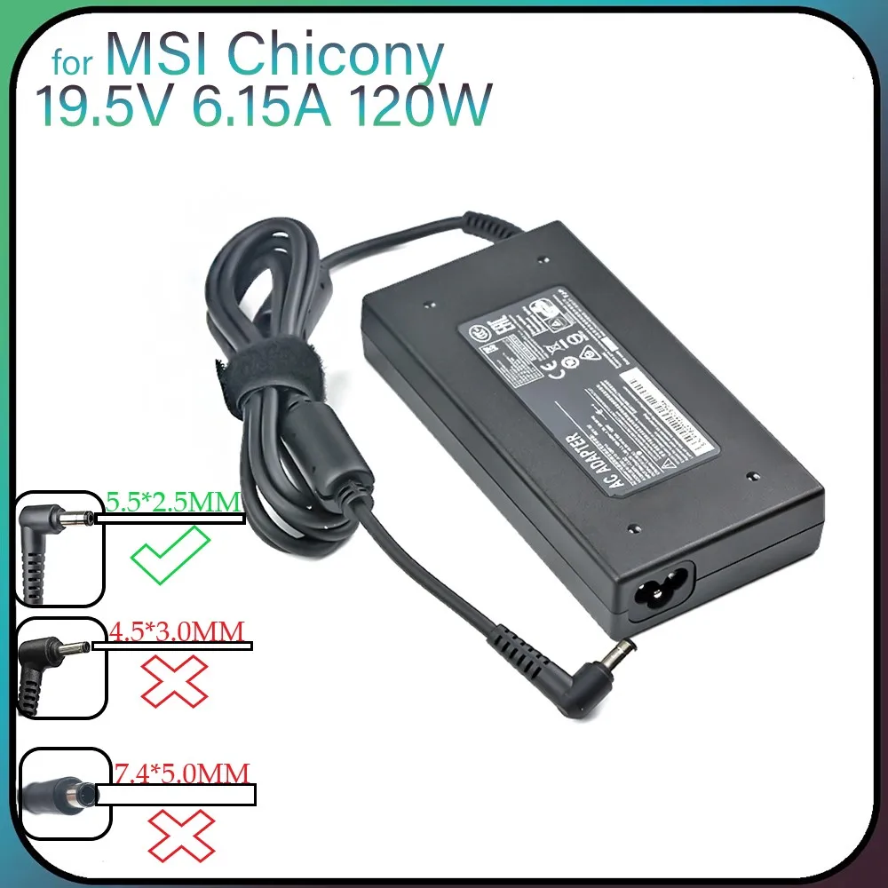 Do Chicony 19.5V 6.15A Zasilacz do MSI GE60 GE70 GP60 PE62 GE72 GF63 16GH Zasilacz sieciowy Ładowarka do laptopa A12-120P1A 3