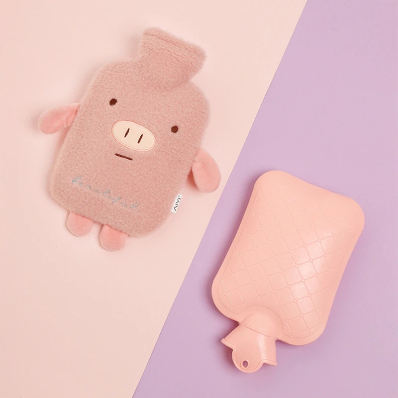 1/2 L Hot Water Bottle With Cover Pig Bear Cold-proof Plush Hot Water Bottle Protective Removable Hot Water Bag Cover Supplies