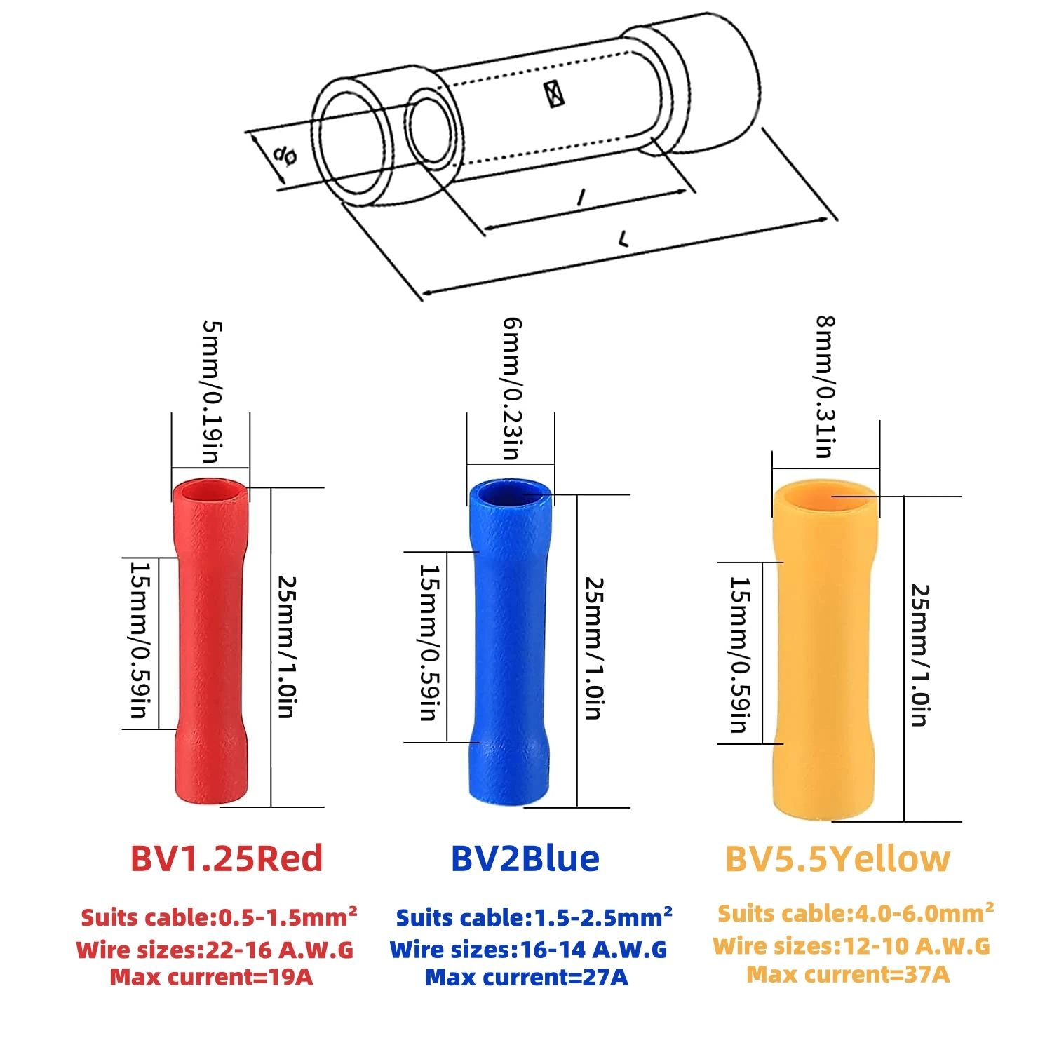 80/150PCS Butt Wire Connectors Kit, AWG 22-10 PVC Insulated Electrical Crimp Terminals for Automotive Marine DIY Wiring Repair