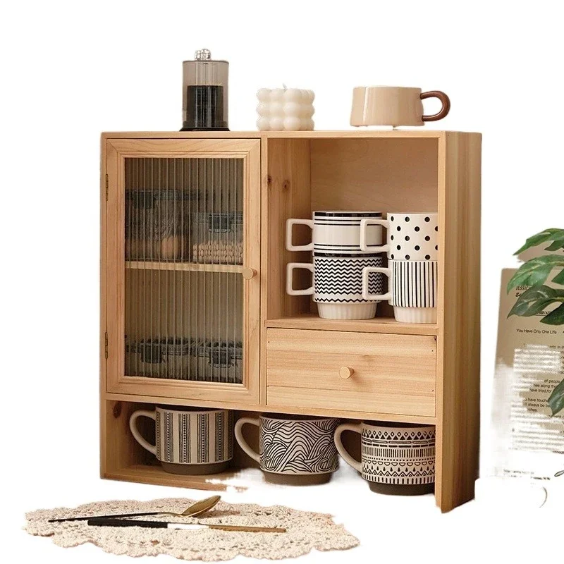 Water cup set storage Solid wood desktop cabinet Table storage box Skin care product finishing box Large capacity cup holder