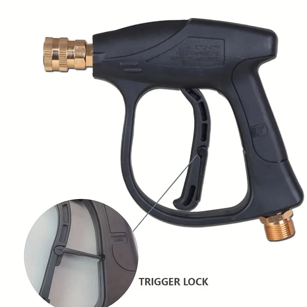 Short Handle High Pressure Washer Gun Single Water Gun Aluminum Alloy 14mm M22 Socket 1/4" Quick Release for Car Washing Garden image 3