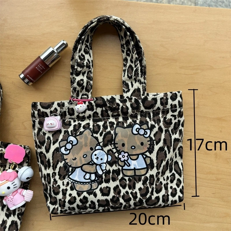 Miniso Leopard Hellokitty Small Bags Anime Kitty Printed Vintage Handbag Zipper Y2k Tote Bag Girl Gift New Storage Bag For Women