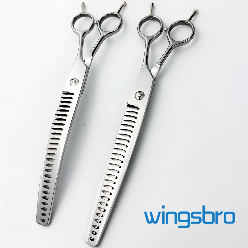 wingsbro 8/7 Inches Dogs Curved Grooming Scissors, High Quality Professional Pet Curved Big Shark Scissors Dogs Hair Trimming