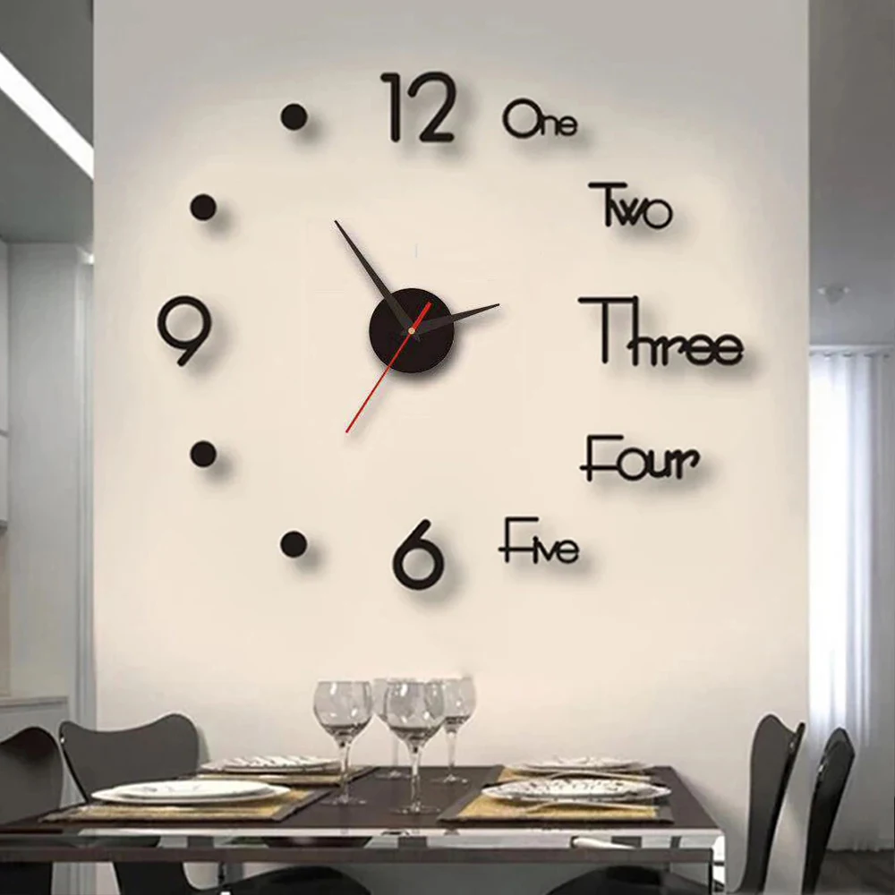 DIY Wall Clock Modern Design Digital Acrylic Frameless Mirror Sticker Art Decal Home Decor Living Room Quartz Needle Clocks 50cm